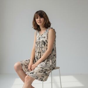 Lucky Brand Floral Babydoll Dress Gray Size S